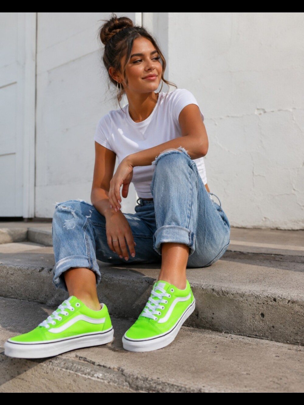 Vans Neon Green Low-Top Canvas Sneakers with White Stripe